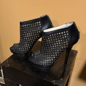 MICHAEL Michael Kors Black Cutout Peep-Toe Stiletto Booties
